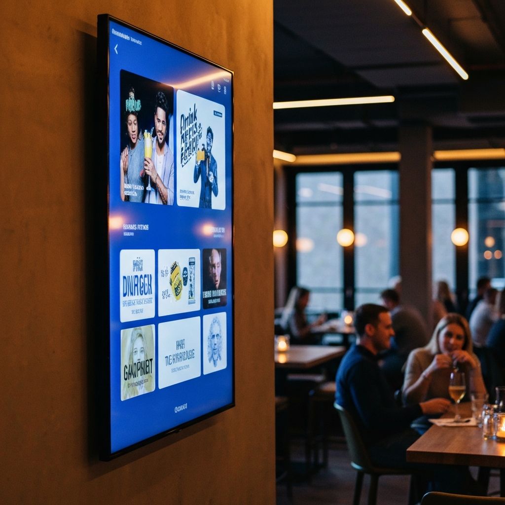 Vertical digital advertising screen in a bar