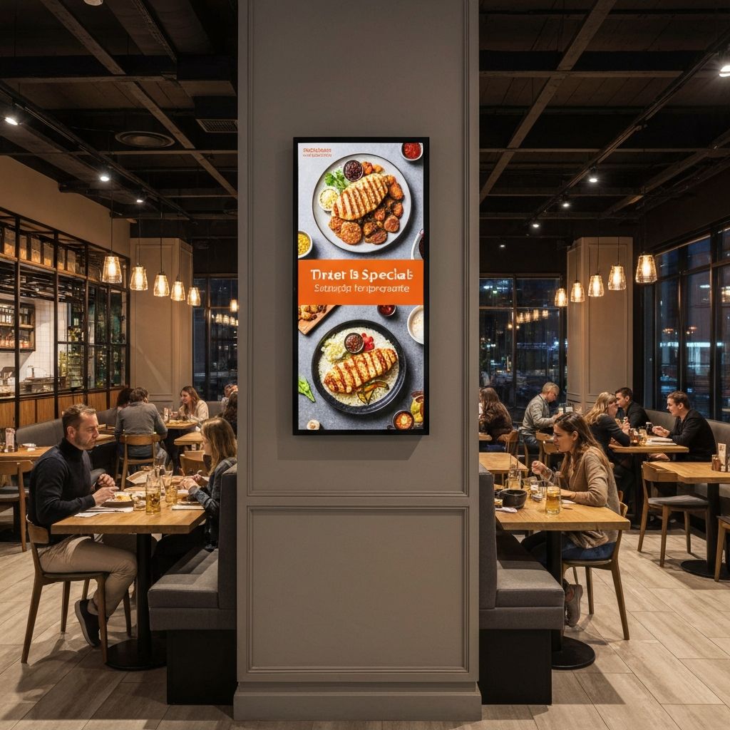 Vertical digital screen in restaurant